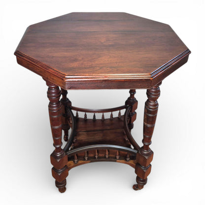 Antique Victorian Walnut Occasional Table | Octagonal Lamp Table with Turned Legs | c1880