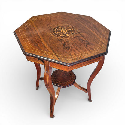 Late Victorian Rosewood Inlaid Occasional Table Octagonal Antique
