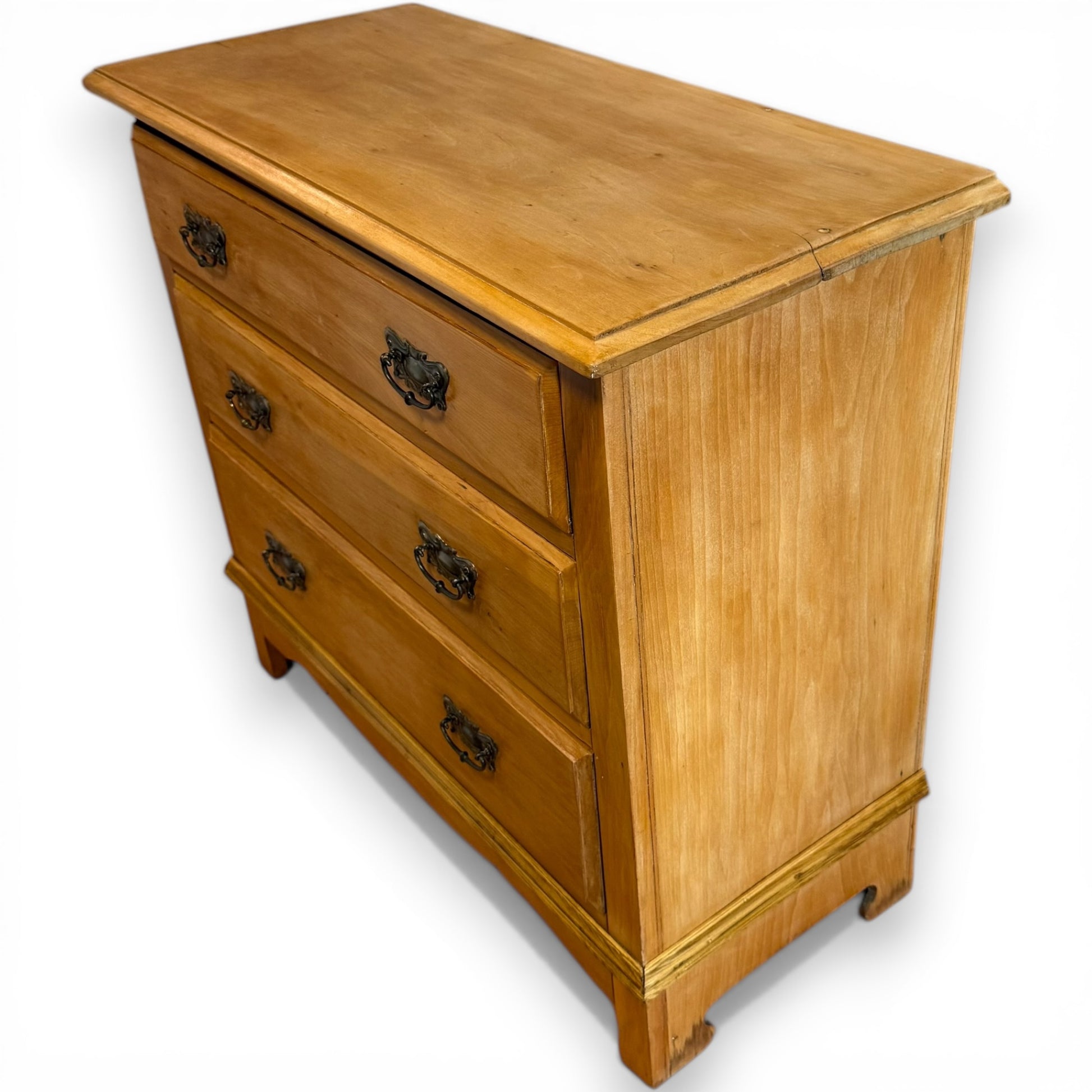 Side view of antique Victorian pine bedroom chest of drawers