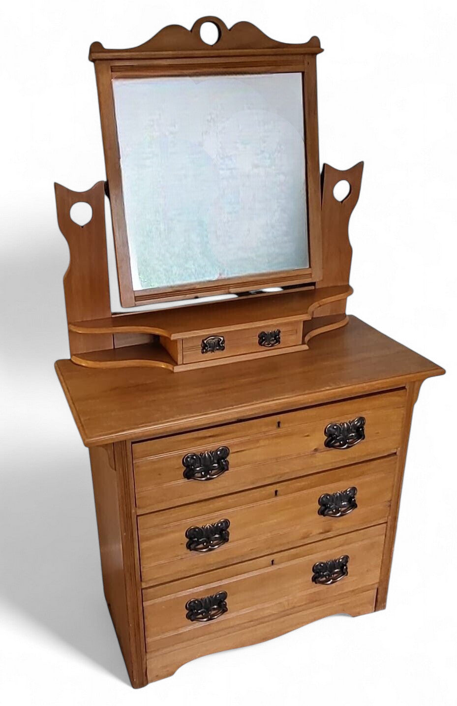 Antique Victorian satin walnut dressing table with tilting mirror and drawers
