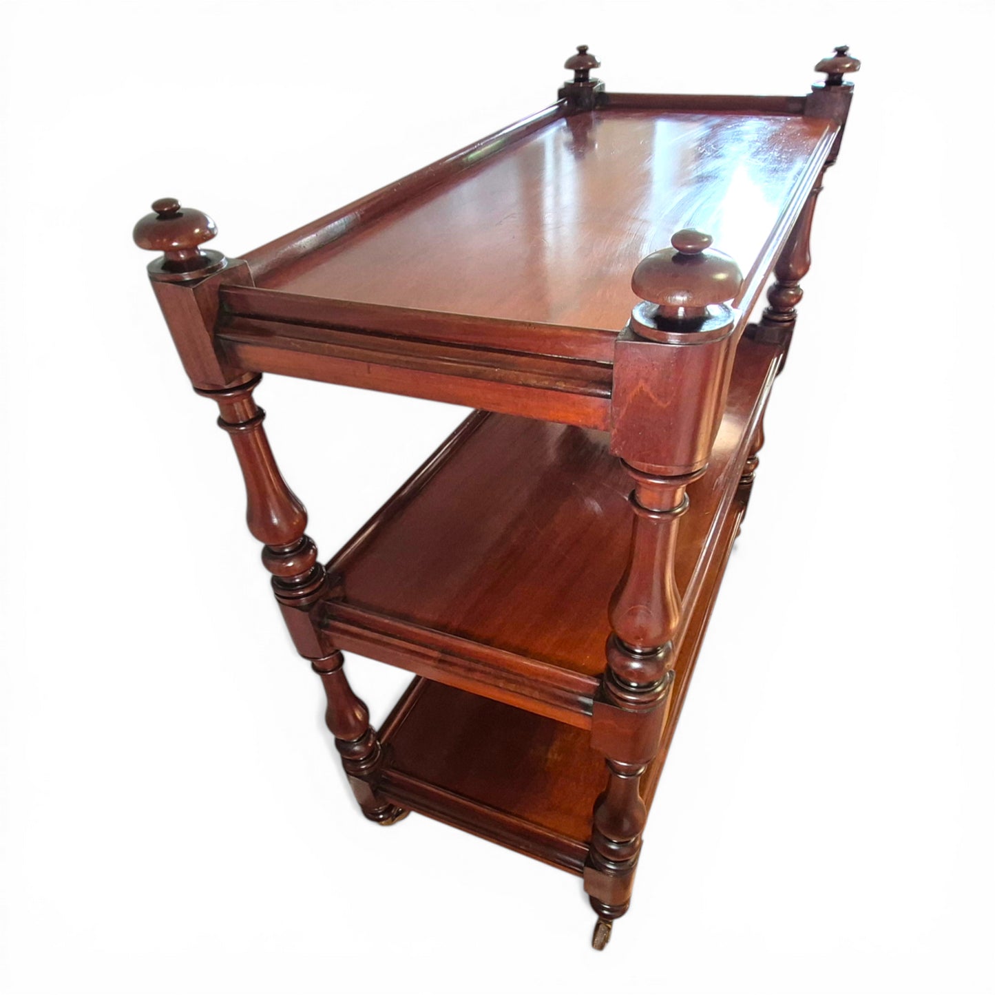 Antique Victorian Mahogany Dumb Waiter c1860 | 3 Tier Server Trolley with Brass & Porcelain Castors