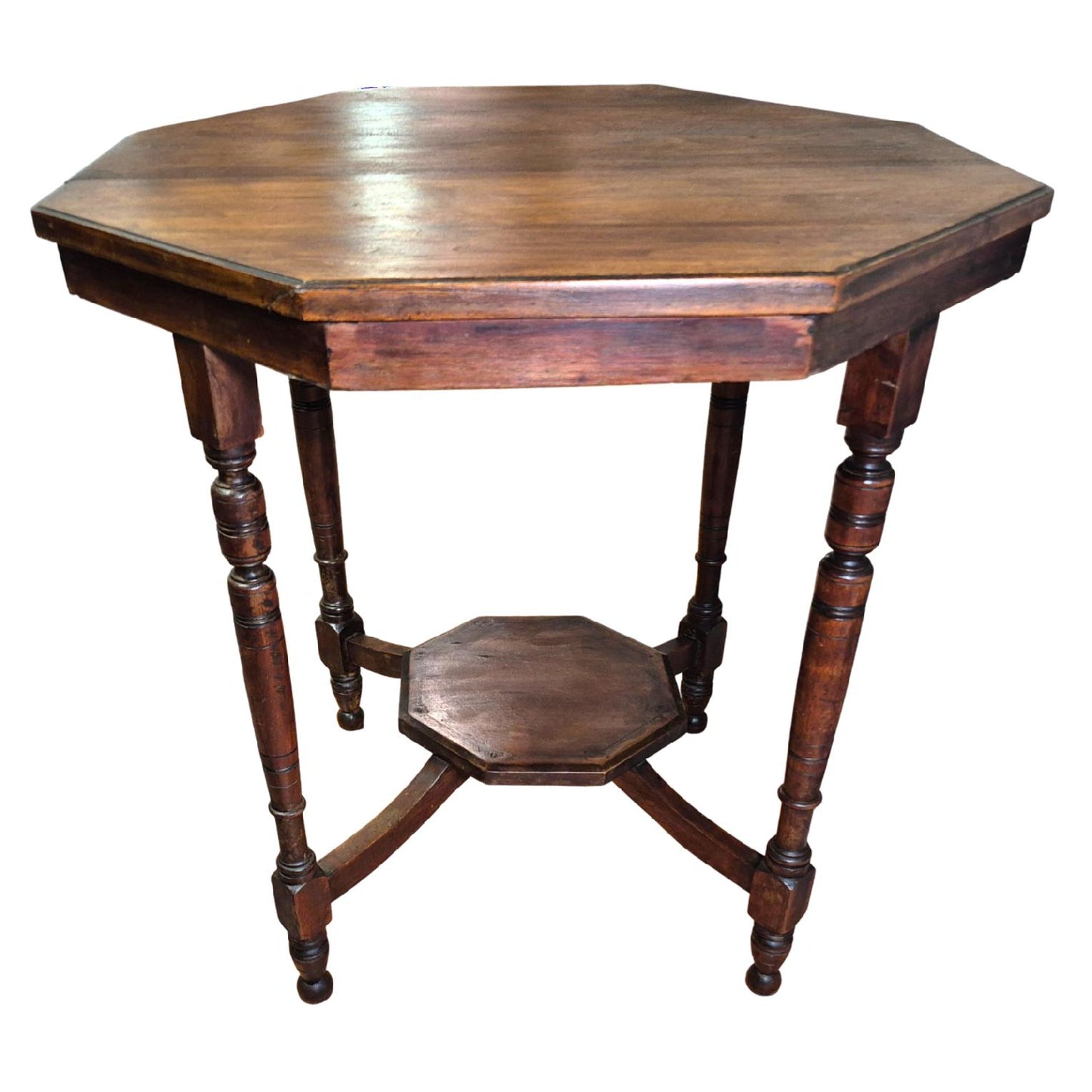 Side angle of Victorian side table with turned legs