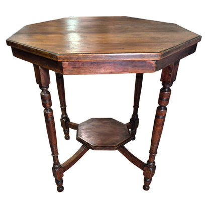 Side angle of Victorian side table with turned legs