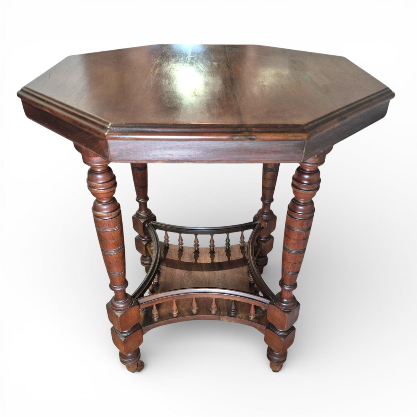 Antique Victorian Walnut Occasional Table | Octagonal Lamp Table with Turned Legs | c1880