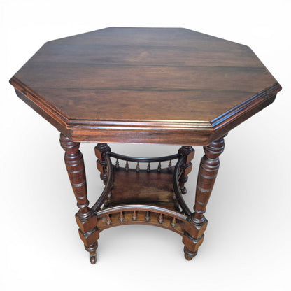 Victorian occasional table detail of octagonal top and carved support