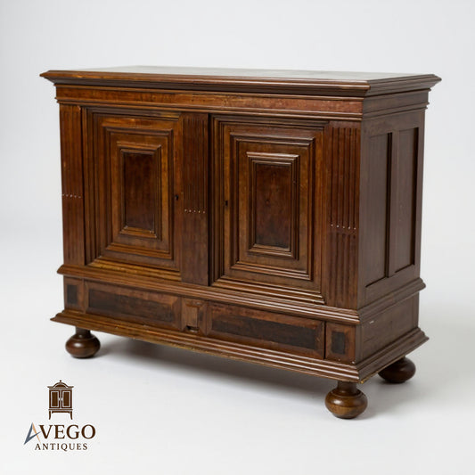 Large Victorian walnut sideboard with panelled doors and moulded top