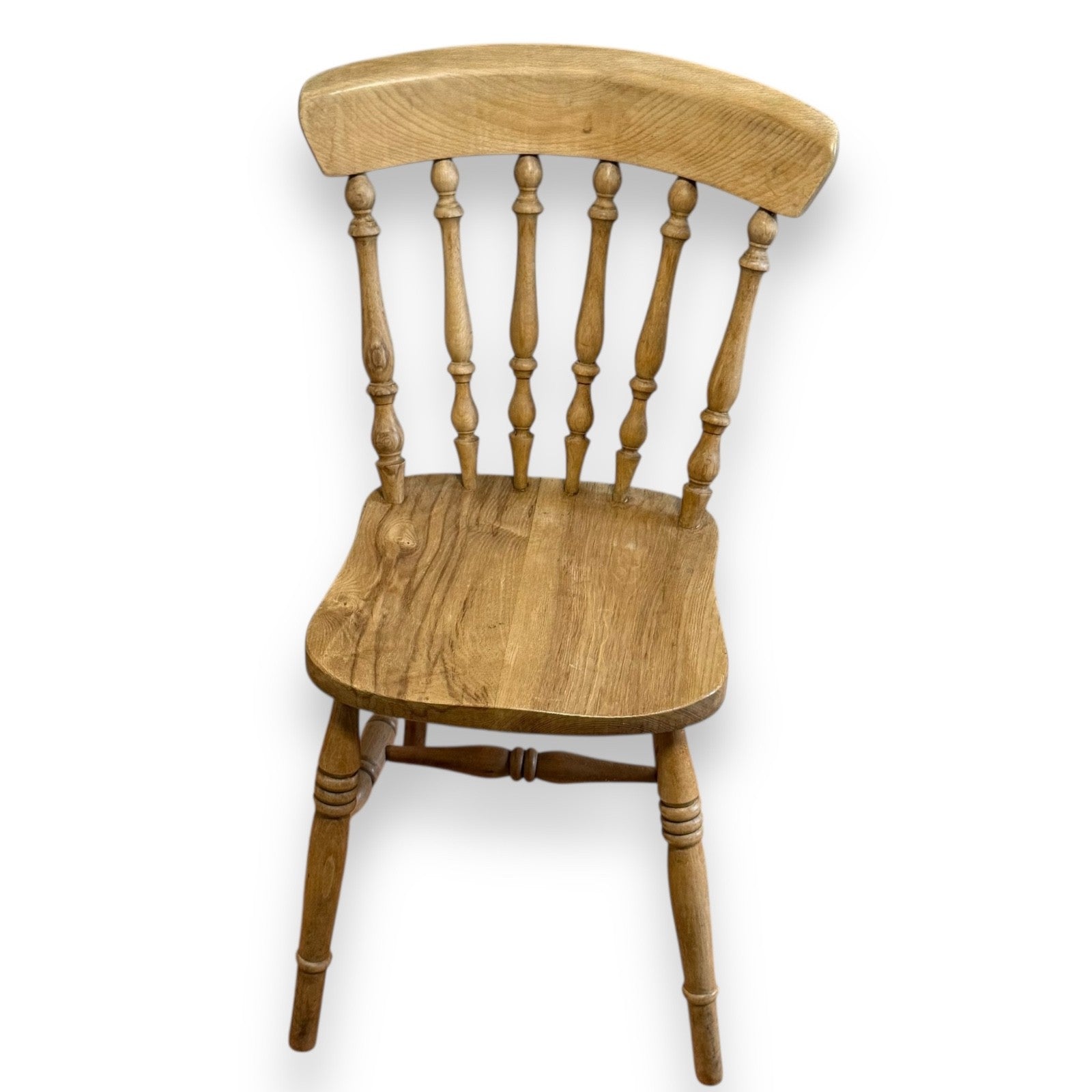 Antique Victorian Windsor dining chair – front view showing spindle back and shaped seat