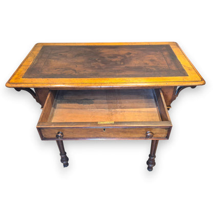 Victorian walnut writing table with full-width drawer open