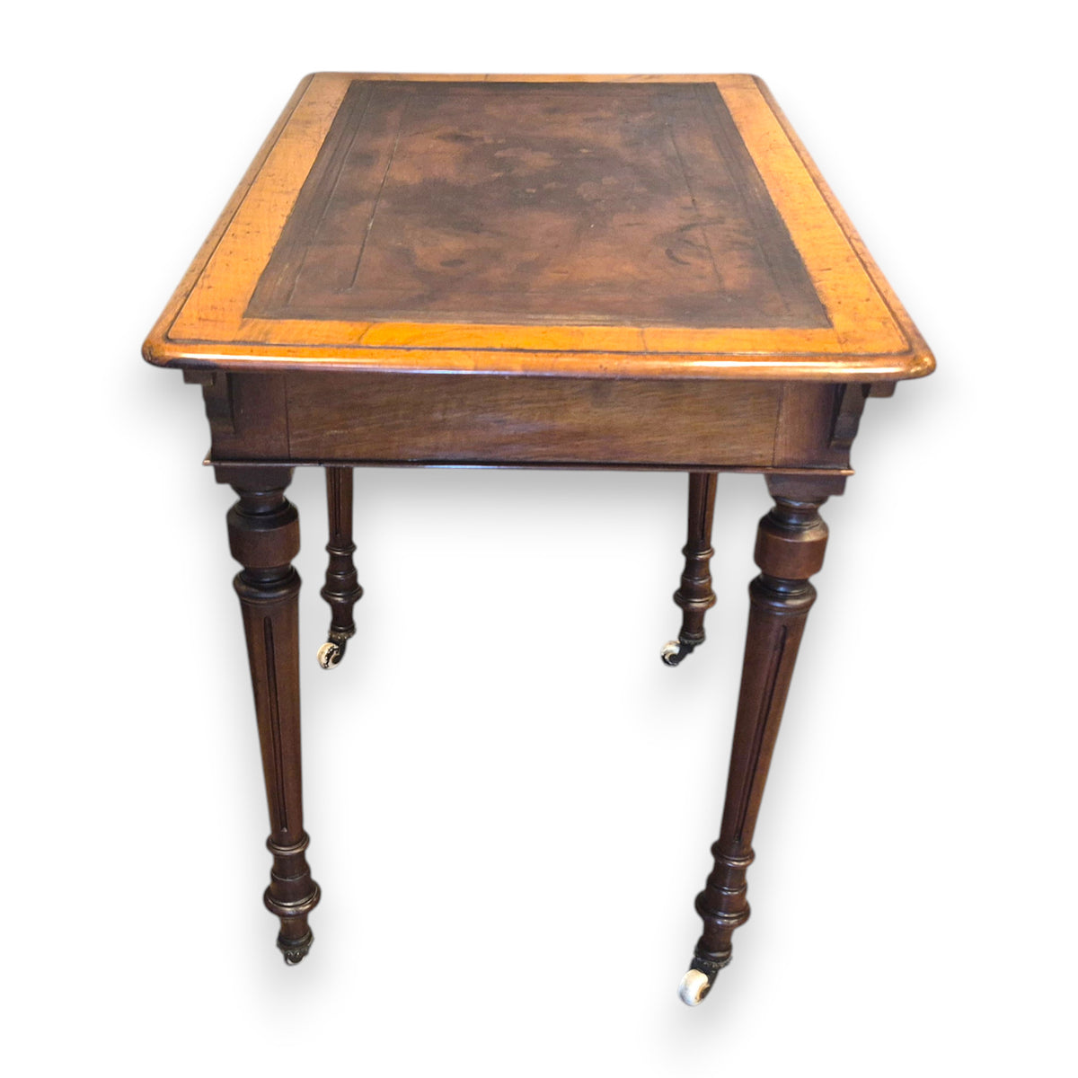 Antique Victorian Walnut Writing Table with Leather Top c.1860–1880