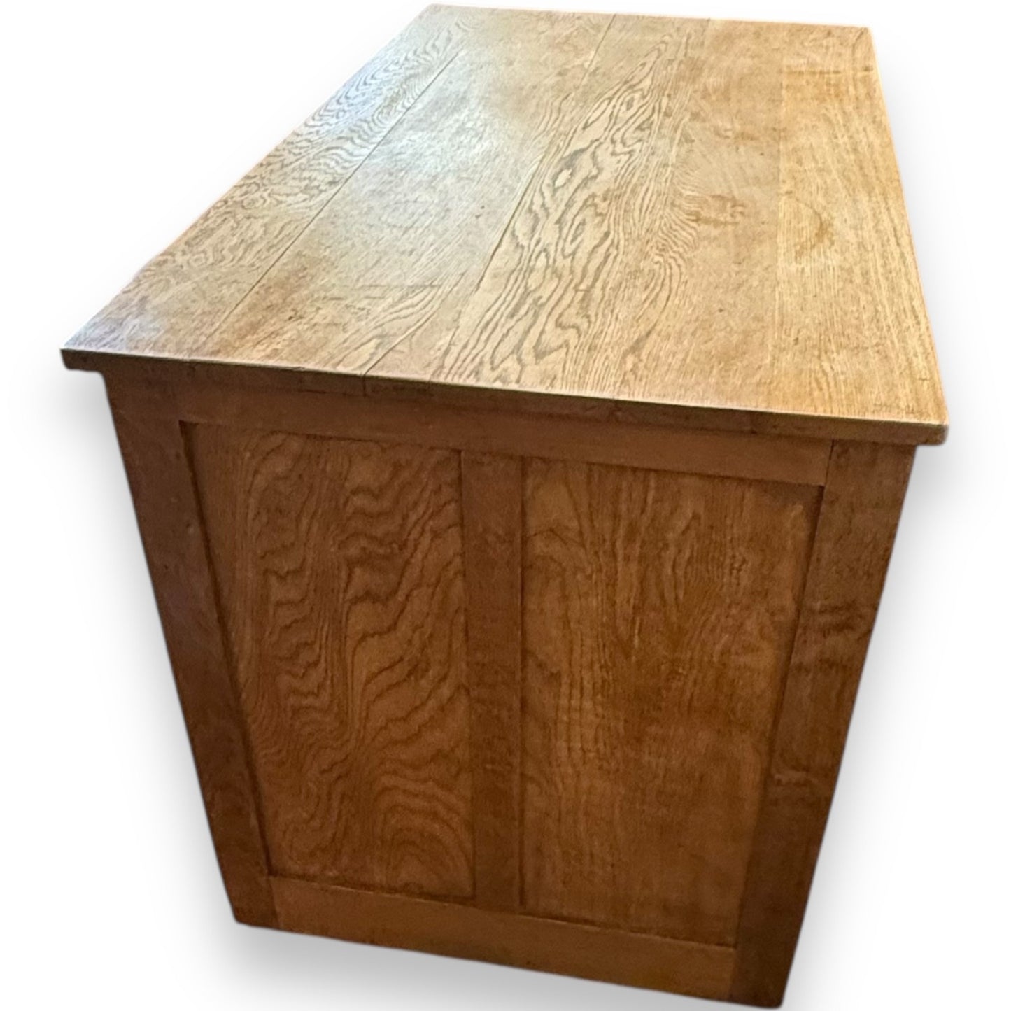 Right side view of Art Deco oak desk showing – early 20th century design