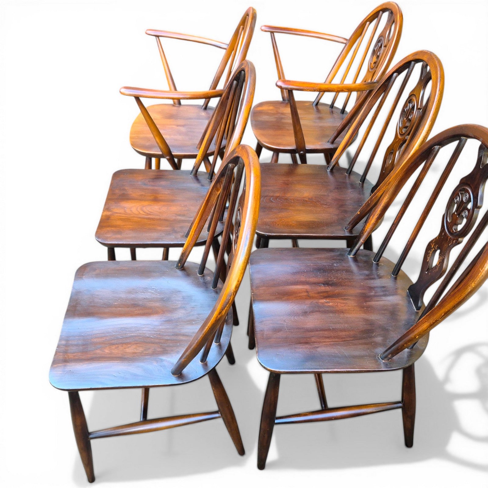 mid century ercol dining chairs elm seat beech frame side profile