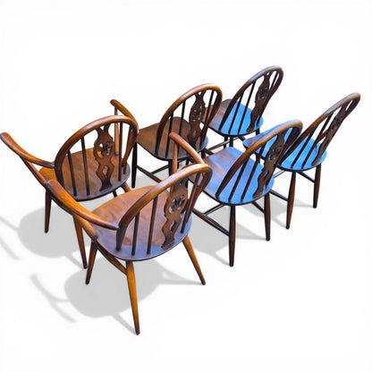 mid century ercol dining chairs elm seat beech frame