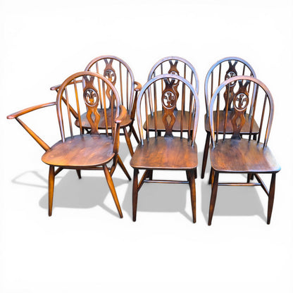 mid century ercol dining chairs elm seat beech frame front profile