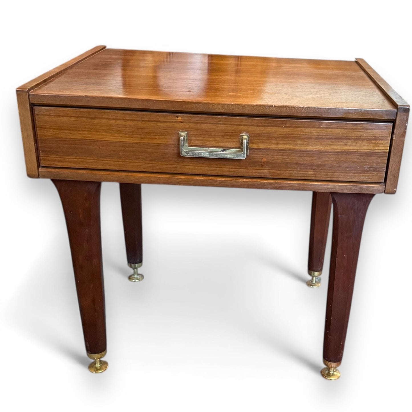 Vintage G-Plan Gold mid-century modern side table with drawer and brass handle