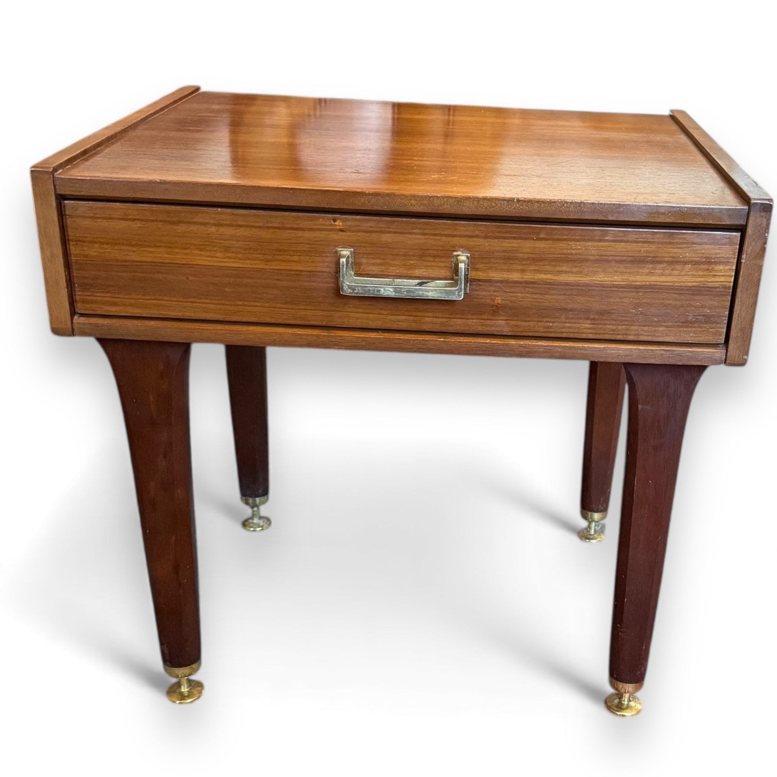 Vintage G-Plan Gold mid-century modern side table with drawer and brass handle