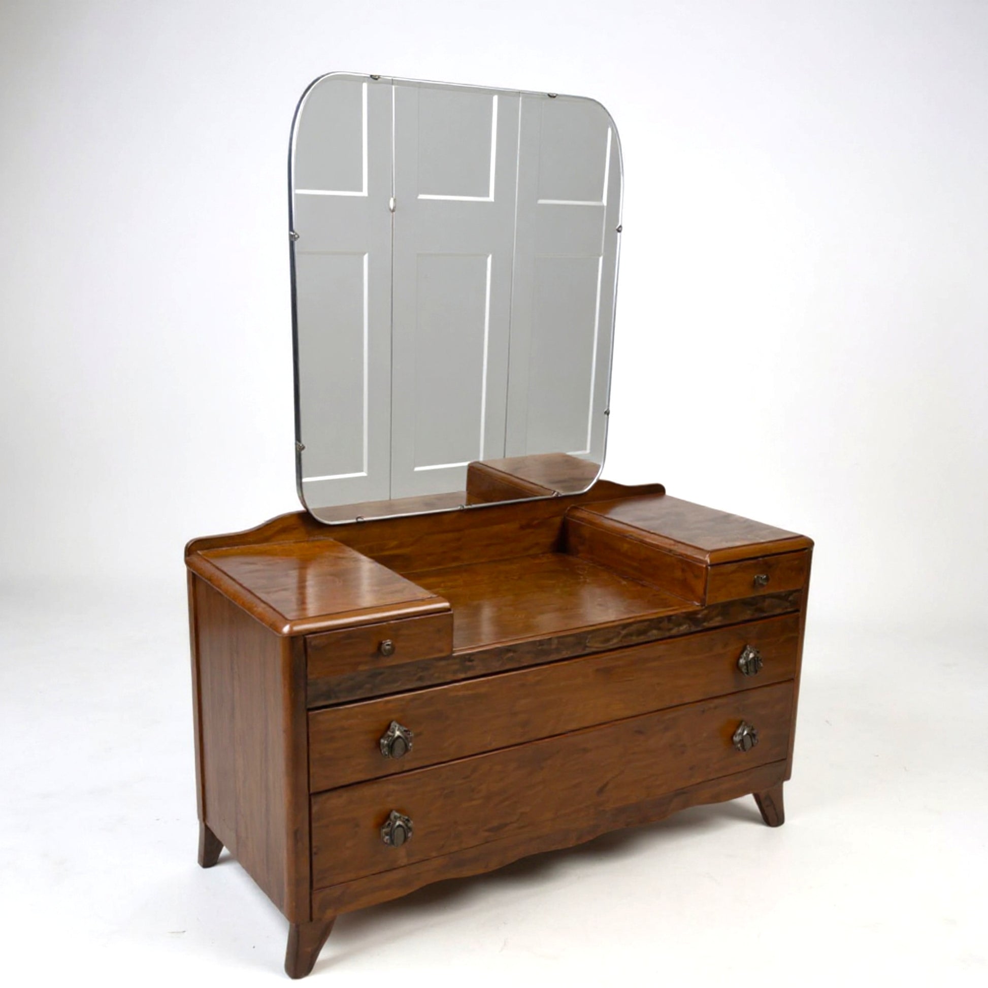 Vintage Harris Lebus oak dressing table with mirror mid-century design