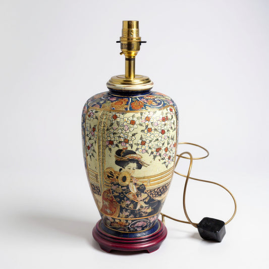 Vintage Japanese Satsuma style table lamp with hand-painted Geisha design