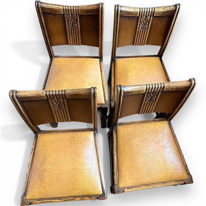 vintage oak dining chairs upholstered seat detail