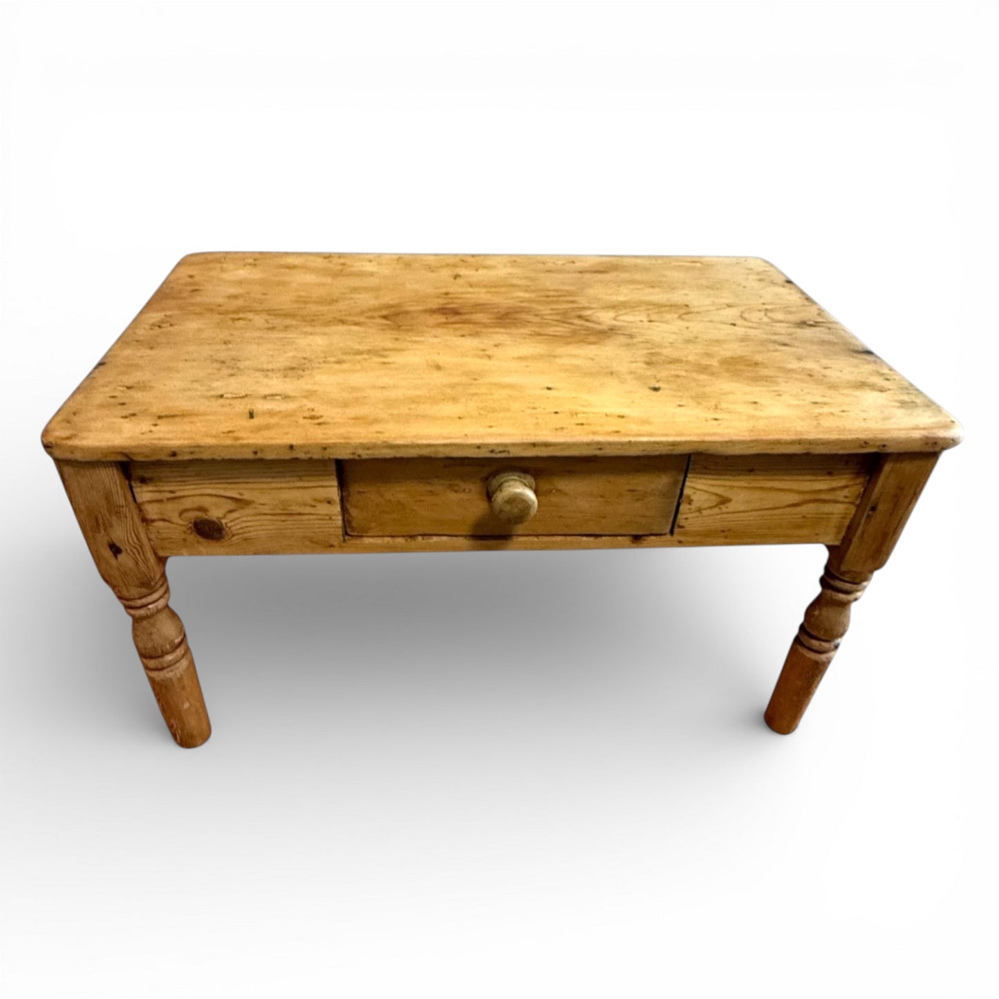Vintage pine coffee table with chunky proportions and waxed finish