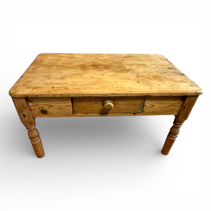 Vintage pine coffee table with chunky proportions and waxed finish
