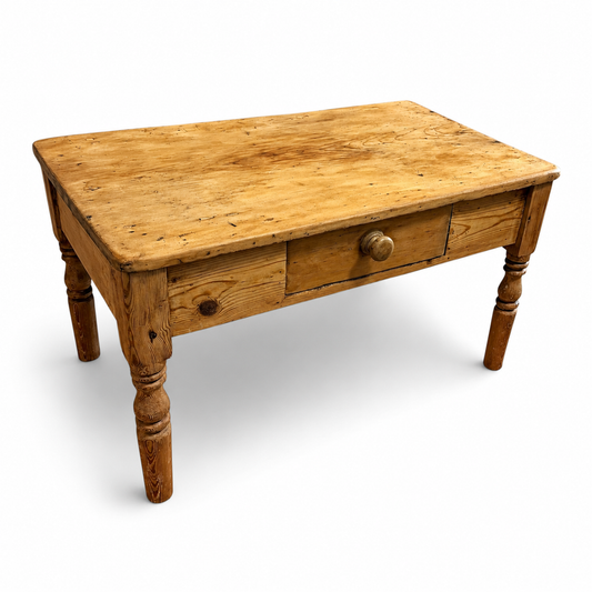 Vintage rustic solid pine square coffee table with natural waxed finish
