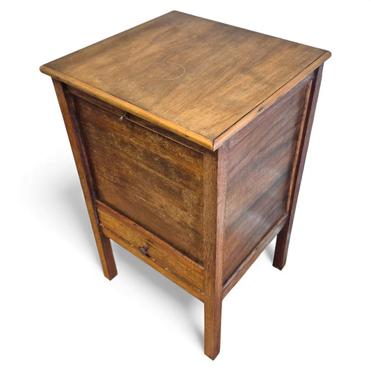 Vintage wooden sewing box table with lift-top storage