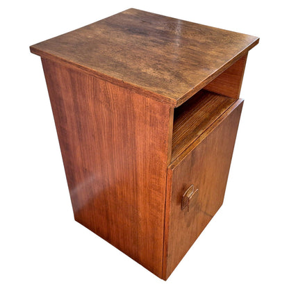 Side view of Mid-century teak bedside table – highlighting clean lines and rich patina